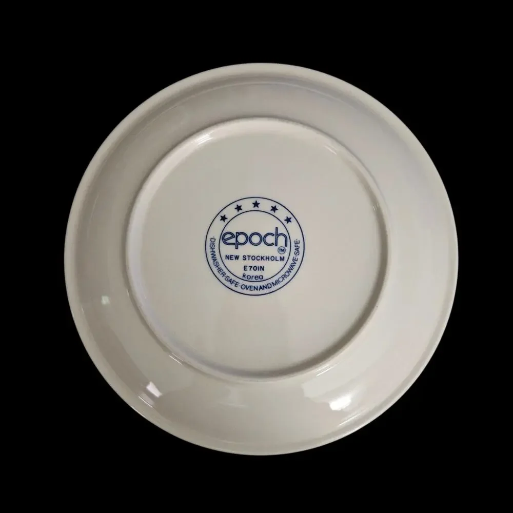 Epoch New Stockholm E701N Salad Plates Set of 4 Blue Border Stoneware Korea